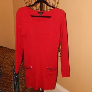 Ladies ALYK Sweater - Tunic - Dress  Red with embellished Pockets ~ Size L